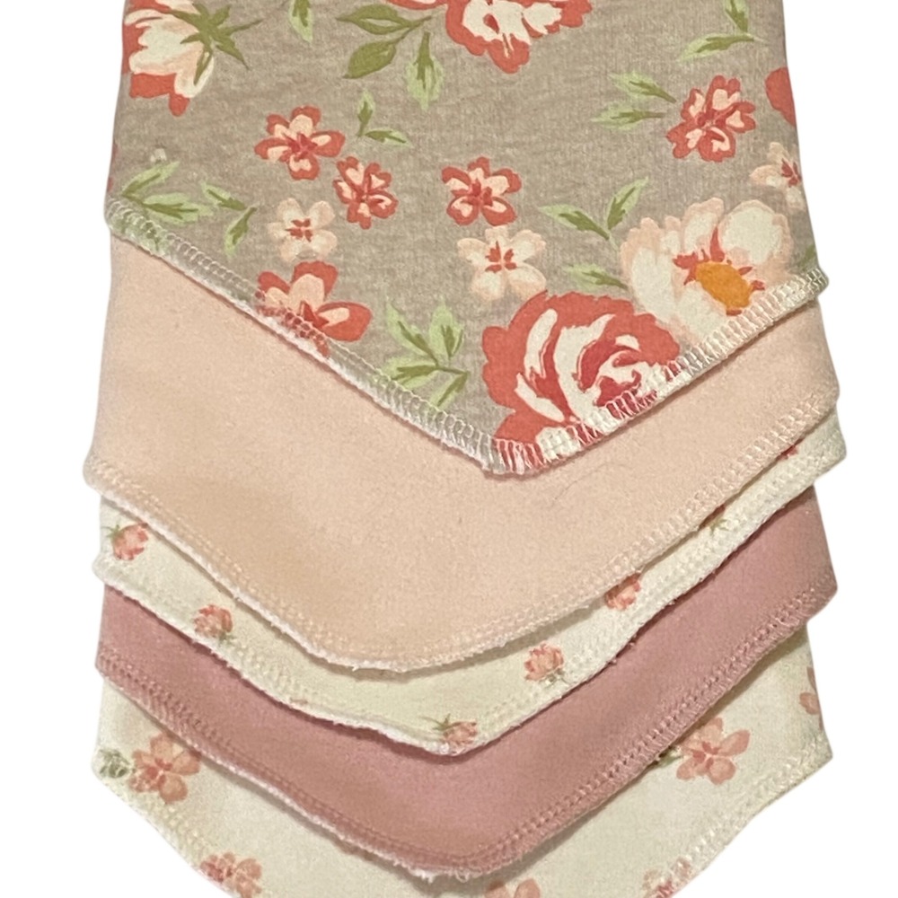 Kyle & Deena 5 Pack Bandana Bib‎ Set Floral Pink Grey Boho Cottage Floral Girls